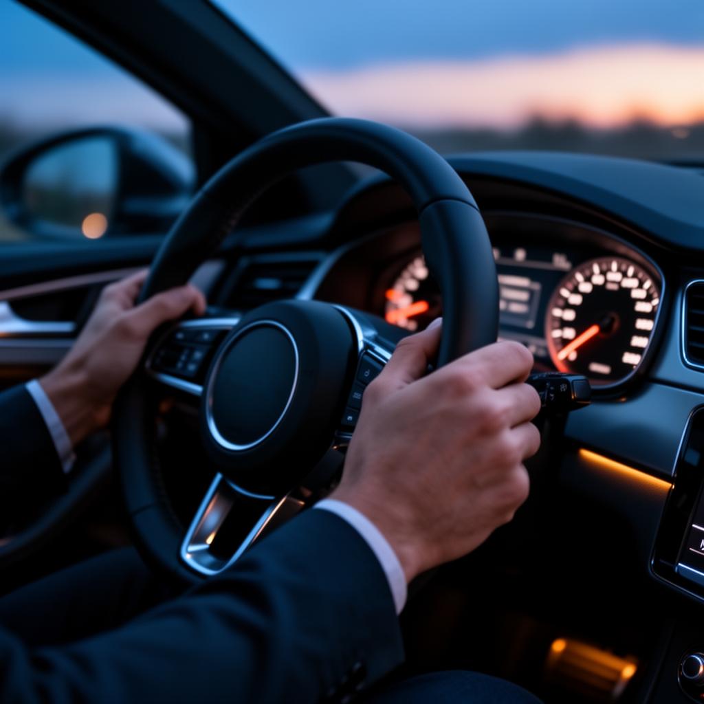 Confident driver behind the wheel